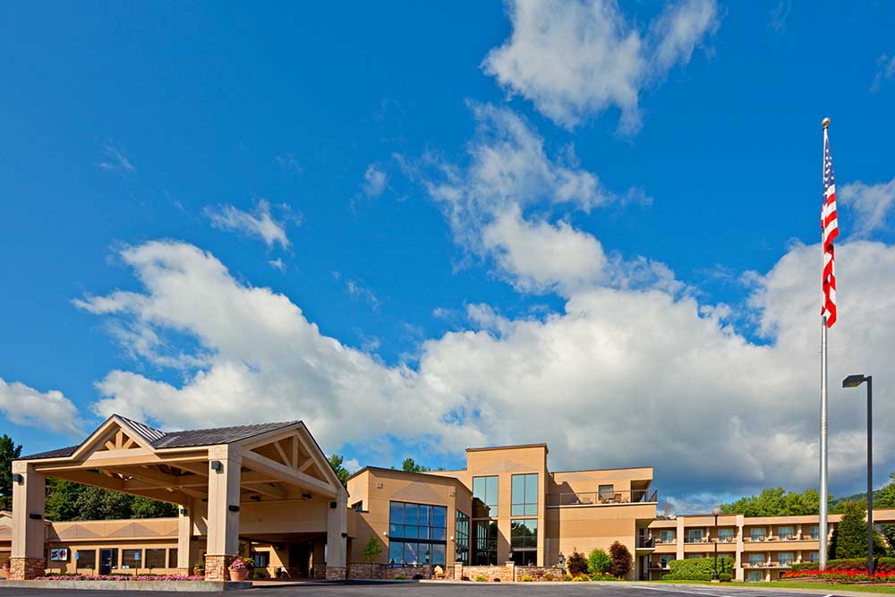 Outside View of Hotel with Bright Blue Sky